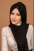 Siyah Payetli Burgu Model Hazır Abiye Şal - 4