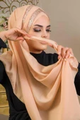 Açık Bej Çapraz Bant Abiye Double Şal - 4