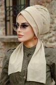 Krem Simli Atkılı Tesettür Bone thumbnail 3