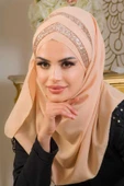 Açık Bej Çapraz Bant Abiye Double Şal - 2