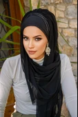 Siyah Taş Detaylı Hazır Abiye Şal - 2