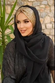 Siyah Gold Simli Abiye Şal - 4