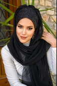 Siyah Simli Hazır Abiye Şal - 3