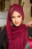 Bordo Güpürlü Abiye Şal - 3