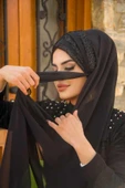 Siyah Drapeli Hazır Abiye Şal - 50500 - 3