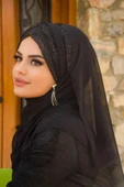 Siyah Drapeli Hazır Abiye Şal - 50500 - 1