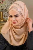 Açık Bej Çapraz Bant Abiye Double Şal - 1