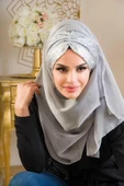 Gümüş Fransız Şifon Simli DOUBLE Abiye Şal - 3