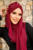 Bordo Işıltılı Taşlı Abiye Şal thumbnail 3