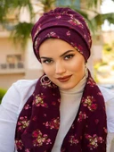 Mürdüm Buket Desenli Atkılı Bone thumbnail 3