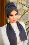 Füme Taşlı Atkılı Abiye Bone - 3
