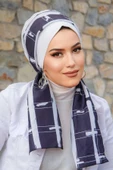 Beyaz Desen Fularlı Bone - 2