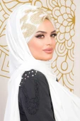 Beyaz Gold Dantelli Hazır Şifon Şal - 4