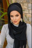 Siyah Taş Detaylı Hazır Abiye Şal - 1