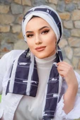 Beyaz Desen Fularlı Bone - 3