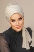 Ekru Taşlı Abiye Atkılı Bone - 1