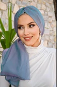 Turkuaz Lila Janjan Şifon Tokalı Bone - 5