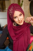 Bordo Güpürlü Abiye Şal - 2