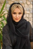 Siyah Gold Simli Abiye Şal - 2