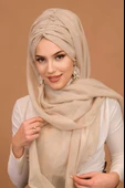 Kemik Rengi Taşlı Büzgü Model Hazır Abiye Şal thumbnail 1
