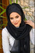 Siyah Simli Hazır Abiye Şal - 1