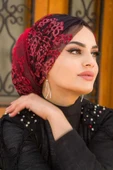 Kırmızı Büzgülü Dolama Bone - 1