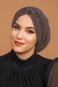 Kahve Simli Piliseli Kelebek Model Büzgülü Abiye Bone Şal - 3