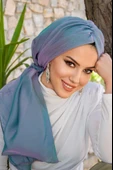 Turkuaz Lila Janjan Şifon Tokalı Bone - 2