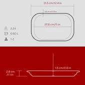 Lava Döküm Dikdörtgen Servis Tabağı Ölçü 32x20cm.-Bordo thumbnail 5