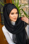 Siyah Simli Hazır Abiye Şal - 2
