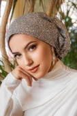 Gümüş Simli Çağla Abiye Hazır Türban - 2