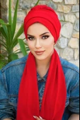Kırmızı Atkılı Tesettür Bone - 3
