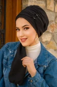 Siyah Toka Detaylı Atkılı Bone - 2
