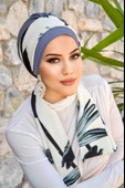 Gri Yaprak Desen Fularlı Bone thumbnail 1