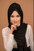 Siyah Payetli Burgu Model Hazır Abiye Şal - 2