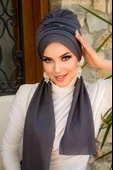 Füme Taşlı Atkılı Abiye Bone - 2