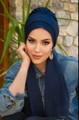 Koyu Lacivert Atkılı Tesettür Bone thumbnail 1