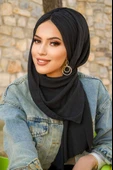 Siyah Kelebek Model Büzgülü Bone Şal - 1