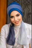 Koyu Mavi Batik Fularlı Desen Fularlı Bone thumbnail 2