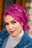 Mürdüm Vişne Çiçek Desen Tokalı Bone - 1
