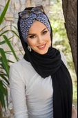 Siyah Beyaz  Büzgülü Hazır Şal - 3