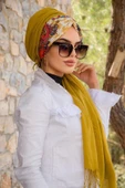 Hardal Etnik Desen Büzgülü Hazır Şal - 4