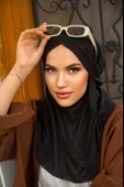 Siyah Ponpon Çapraz Bantlı Medium Size Hijab - Hazır Şal thumbnail 2