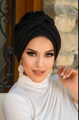 Siyah Fitilli Burgu Detaylı Bone - 2