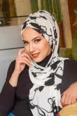 Siyah Beyaz Kelebek Model Büzgülü Bone Şal thumbnail 1