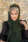 Haki Bej Çiçek Desenli Hazır Şal - 2
