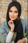 Siyah Kelebek Model Büzgülü Bone Şal - 3