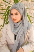 Gri Kürklü Kelebek Bone Şal thumbnail 4