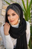 Siyah Gümüş Burgu Hazır Şal - 3