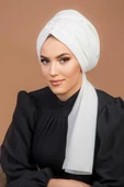 Beyaz Kelebek Model Büzgülü Bone Şal thumbnail 4